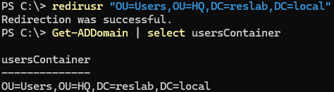 redirusr - сменить OU для новых пользователей AD