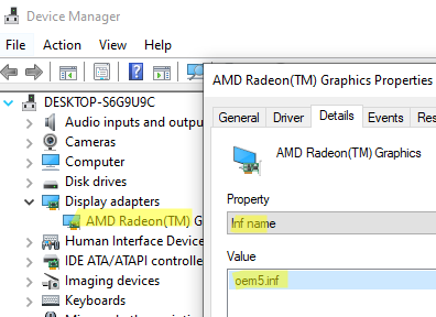 Узнать имя INF файл драйвера устройства
