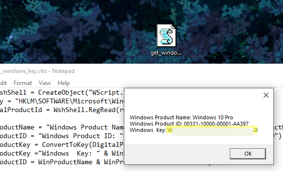 VBScript для извлечения ключа Windows из установленной системы