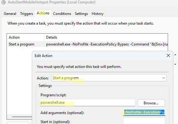 Задание планировщик для старта мобильного хотспота в windows 11