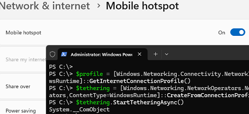 Запустить мобильный wifi хотспот из командной строки PowerShell