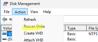 Диспетчер дисков - пересканировать диски