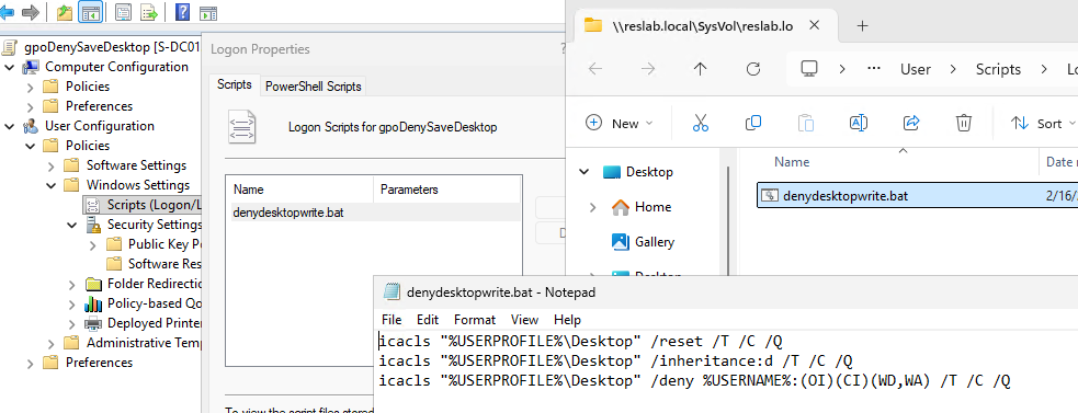 Логон скрипт GPO, который включает запрет сохранения файлов на рабочий стол.