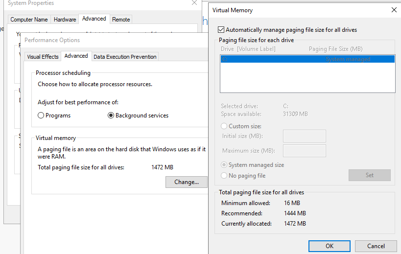 Настройка файла подкачки из графического интерфейса Windows