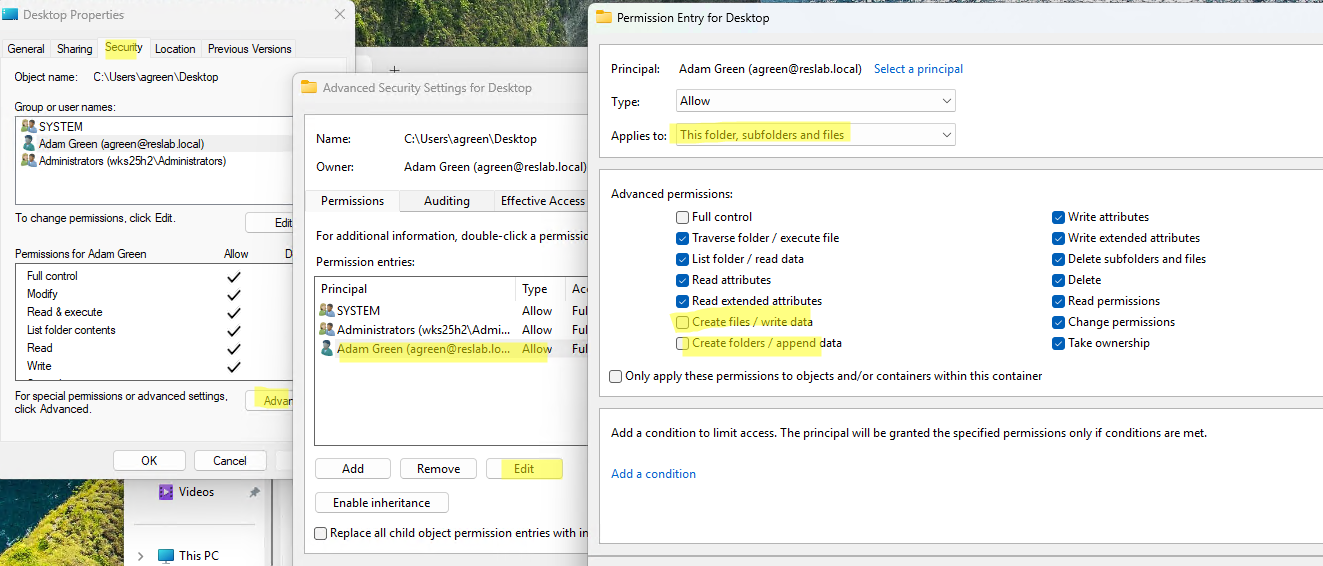 NTFS разрешения - запретить создавать файлы на рабочем столе