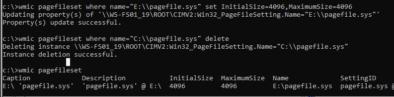 перенести файл подкачки на другой диск из командной строки