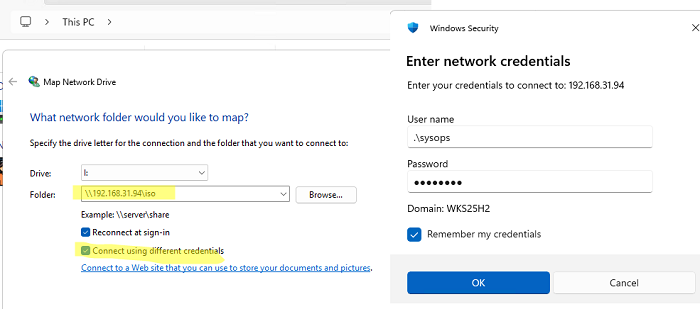 Подключить сетевой диск под другим пользователем