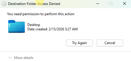 Рабочий стол: Destination folder access denied