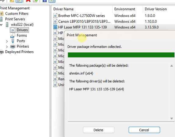 удалить драйвер печати 