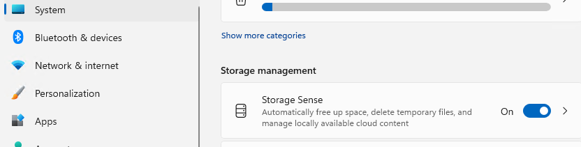 Включить Контроль памяти (Storage Sense) в Windows