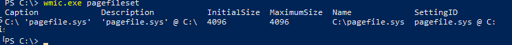wmic pagefileset - пользовательские настройки