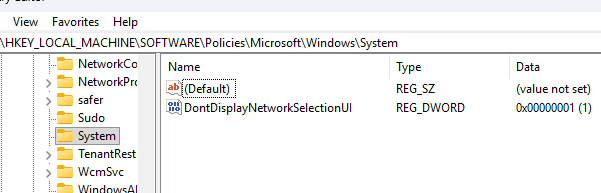 DontDisplayNetworkSelectionUI - скрывает иконку сети на экране блокировки Windows 