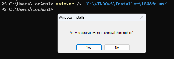 msiexec /x путь к msi файлу - запустить удаление программы через windows insatller