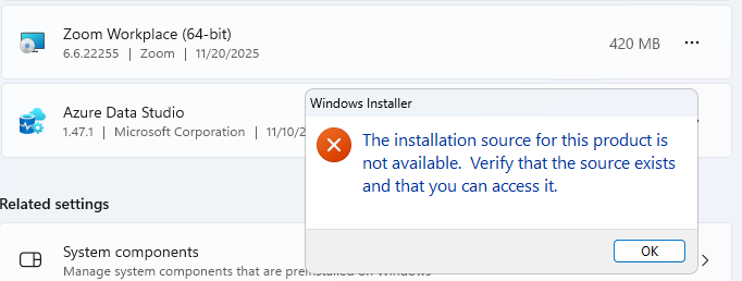 Ошибка: The installation source for this product is not available. Verify that the source exists and that you can access it.