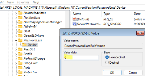 Параметр DevicePasswordLessBuildVersion для входа в систему с паролем вместо PIN