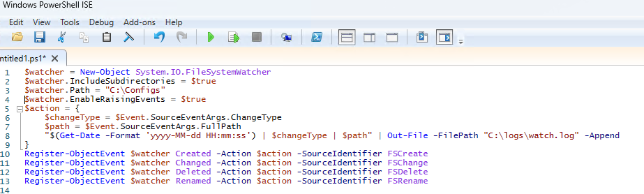 PowerShell скрипт для отслеживания изменения файлов в папке