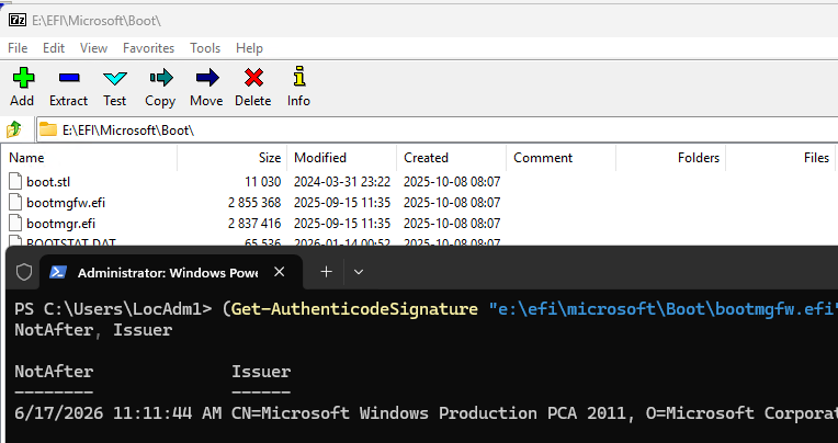 Проверить сертификат загрузчика bootmgfw.efi