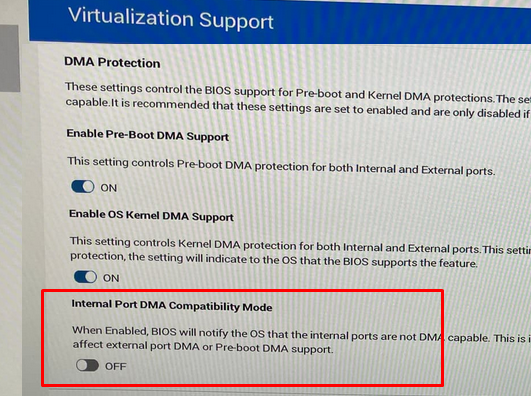 Включить Internal Port DMA compatibility Mode в настройках BIOS 