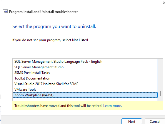 Выбрать программу, которую не удается удалить