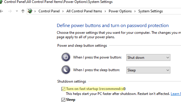 Windows отключить режим быстрого запуска