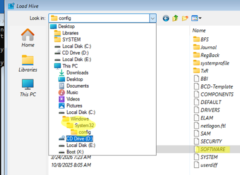 Загрузить офлайн ветку реестра SOFTWARE