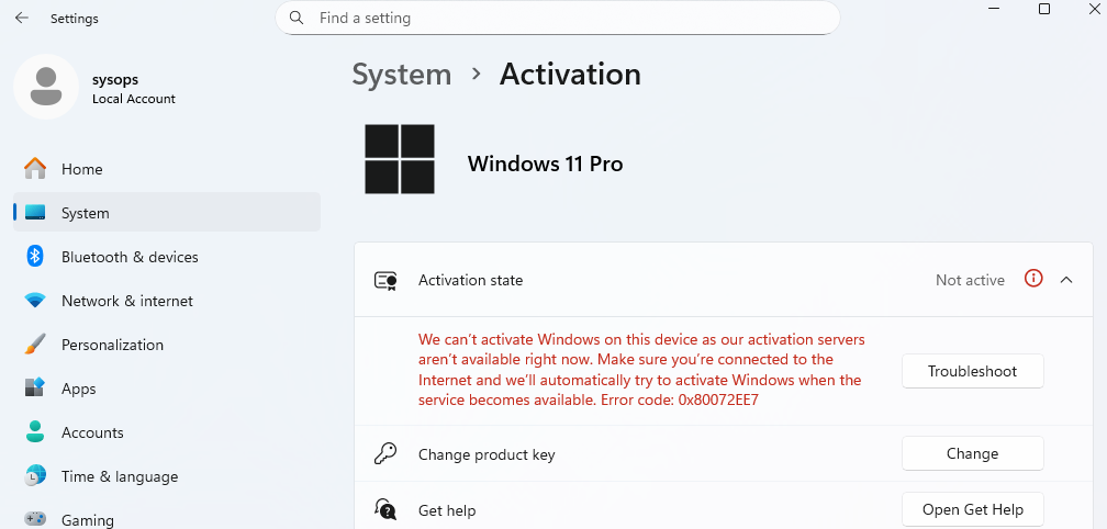 0x80072EE7 - ошибка активации Windows c generic ключом