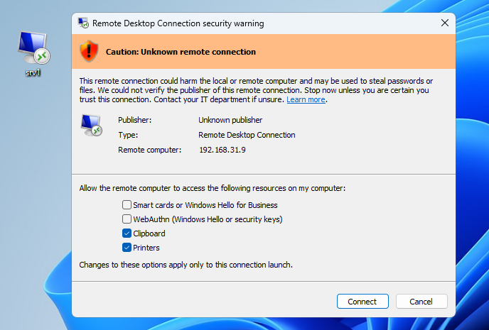 Недовершённый издатель предупреждение при запуске неподписанного RDP файла