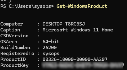 Показать ключ, используемый ранее для активации Windows