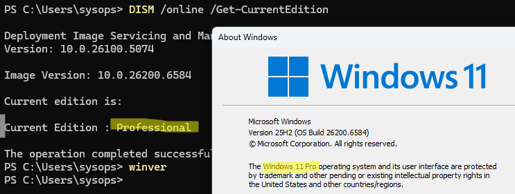 Проверить, что версия Windows 11 изменена на Pro