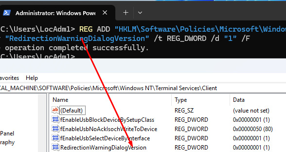 RedirectionWarningDialogVersion - отключить предупреждение безопасности при открытии RDP файлов в Windows
