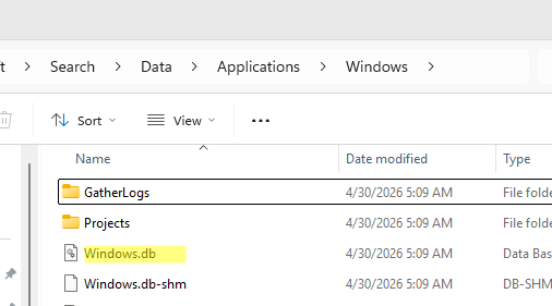 Windows.db это основная база данных с индексом службы Windows Search