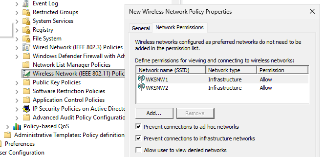 Групповая политика - разрешенные и запрещенные WiFi сети