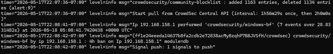 Логи CrowdSec в Windows