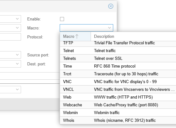 Макросы (правила) в Proxmox Firewall