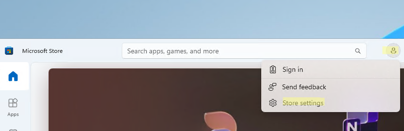 Настройки Microsoft Store