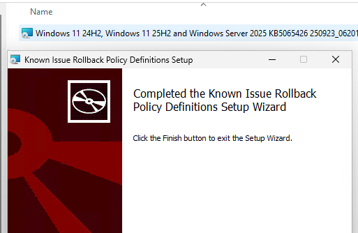 отключить проверку уникальности SID - обновление Windows 11 24H2, Windows 11 25H2 and Windows Server 2025 KB5065426 250923_06201 Known Issue Rollback.msi