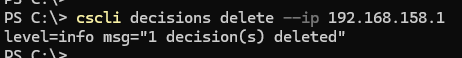 Разблокировать IP адрес cscli decisions delete 