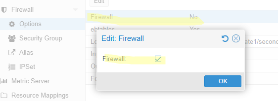 Включить Proxmox Firewall