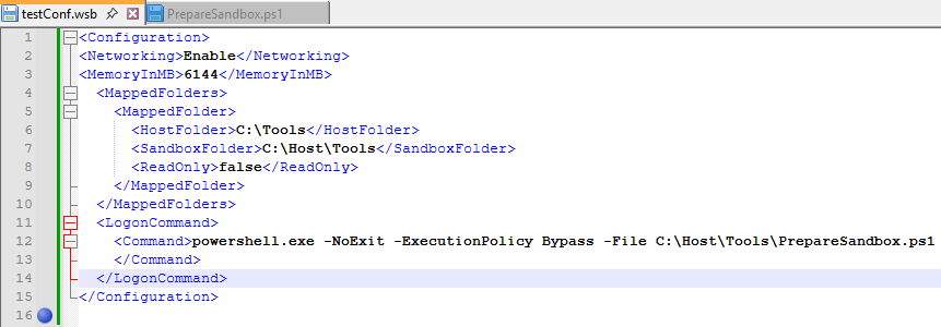 WSB файл с конфигурацией контейнера Windows Sandbox