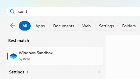 Запуск встроенной песочницы в Windows