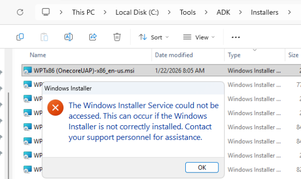 Не удалось получить доступ к службе установщика Windows Installer