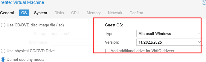 Новая Windows ВМ в Proxmox
