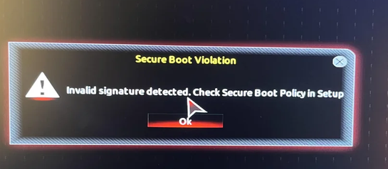 Ошибка Invalid Signature Detected при старте Windows
