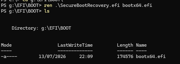 Переименовать SecureBootRecovery.efi в bootx64.efi 