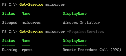 Проверить что необходимые службы для работы msiserver запущены
