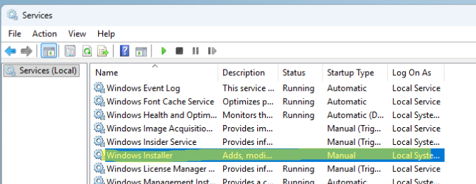 Проверить состояние службы Windows Installer