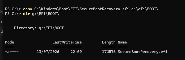 Скопировать SecureBootRecovery.efi в папку EFI\BOOT 