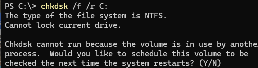 chkdsk - запланировать проверку диска