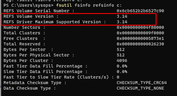 fsutil fsinfo refsinfo C: информация о refs томе