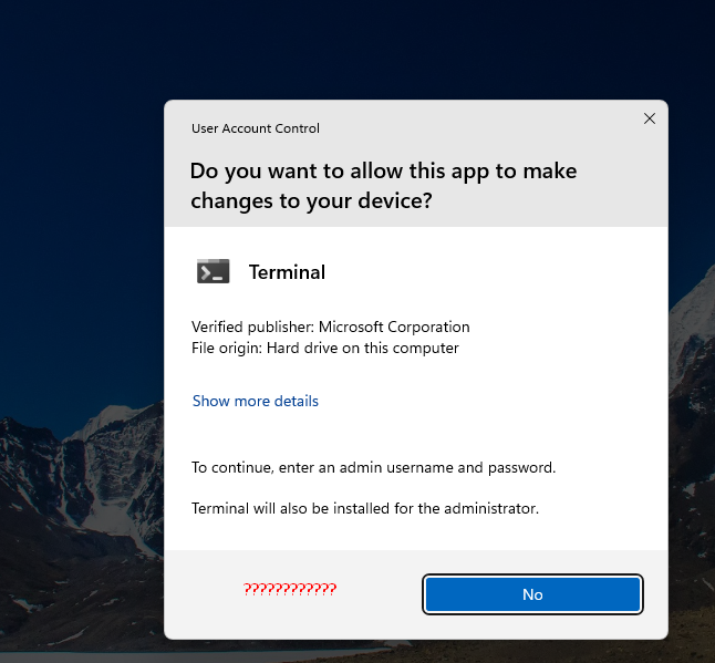 Недоступна кнопка ДА в окне UAC в Windows 11